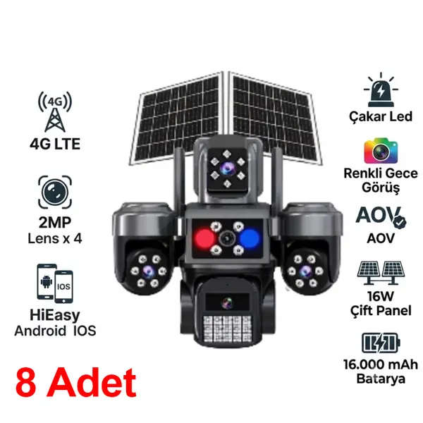 1 Koli (8 Adet) Toptan – BKD 85-GZ 4G Solar Güneş Enerjili Sim Kartlı Akıllı Güvenlik Kamerası