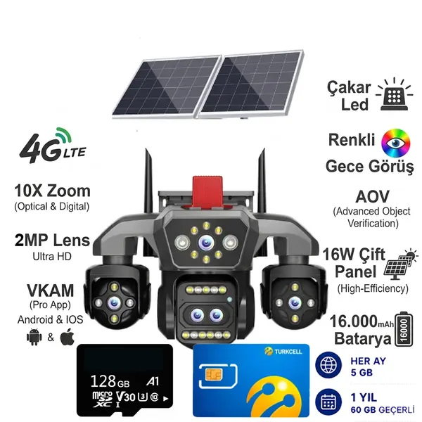 BKD 86-GZ 4G Sim Kartlı Solar Panelli 10x Optik Zoomlu Güvenlik Kamerası Komple SET