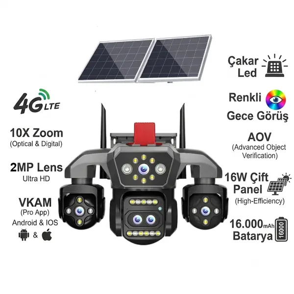 BKD 86-GZ 4G Sim Kartlı Solar Panelli 10x Optik Zoomlu Güvenlik Kamerası