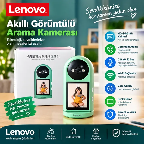 Lenovo C35 Ekranlı Wifi Bebek Kamerası Seti 64GB Hafıza ve Şarj Cihazı Paket